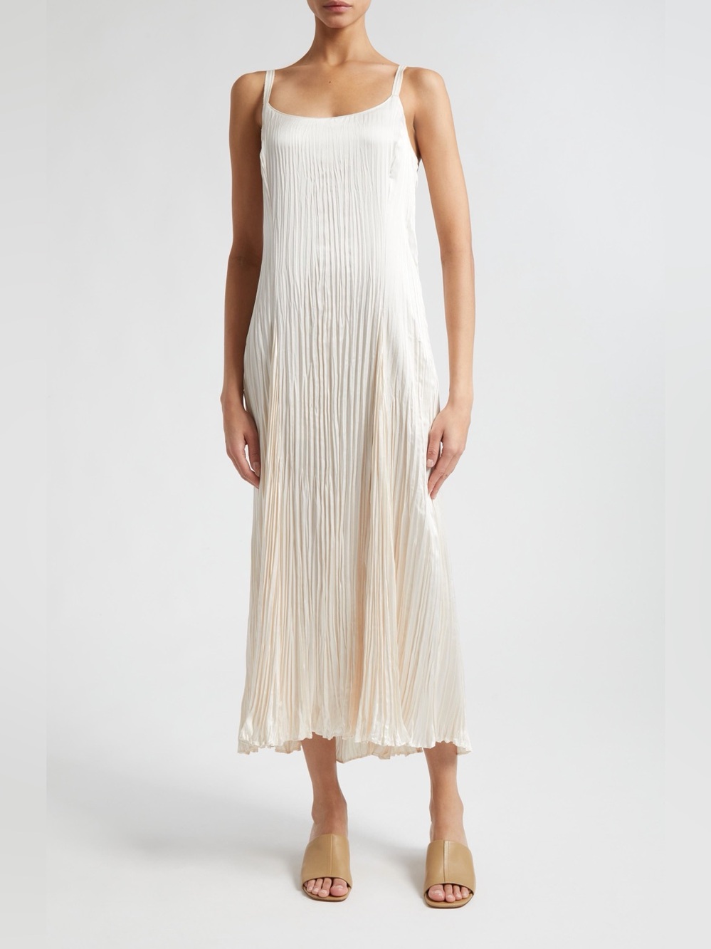 Vince Relaxed Plissé Satin Midi Slipdress Size Small